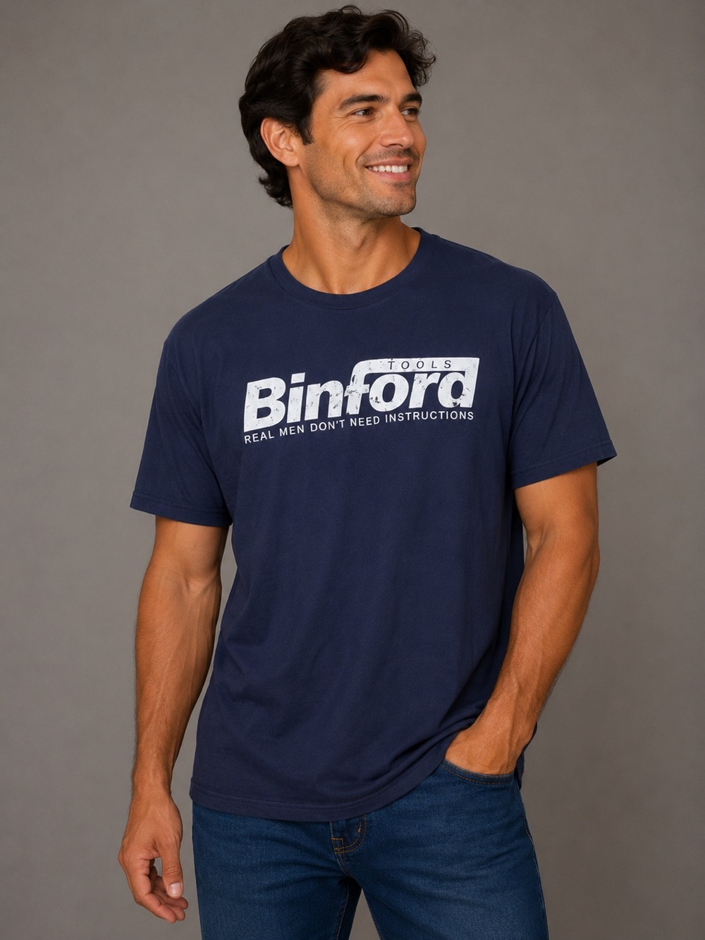 ANNARBOR Men XL Navy T-Shirt Binford Tools “Real Men Don’t need Instructions”